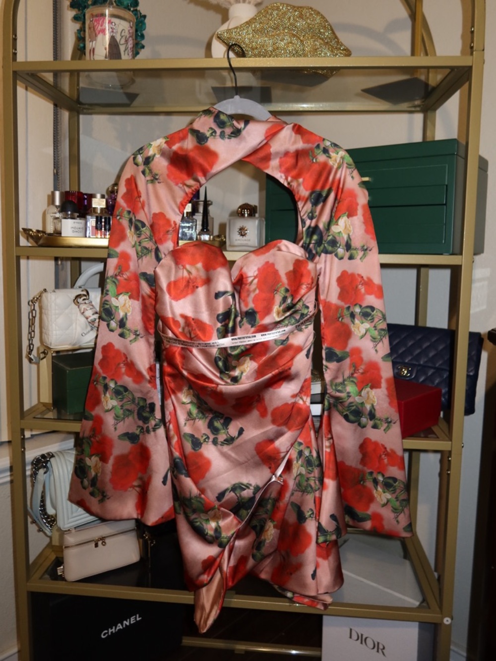 House of CB Rose Print Draped Corset Dress